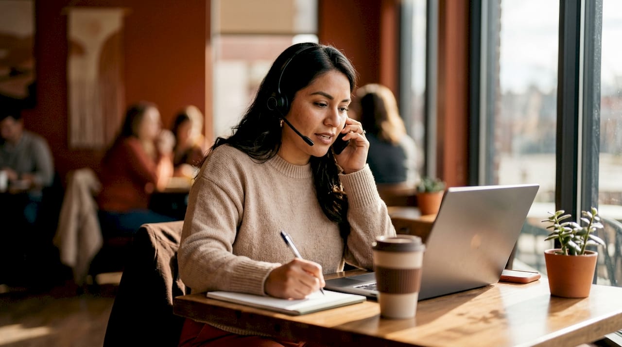Bilingual call center agent managing communications