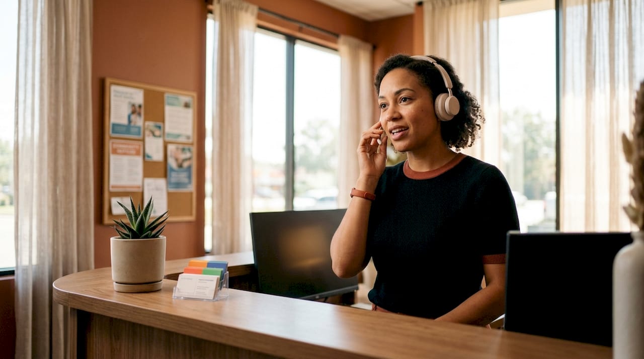 Office manager using bilingual AI receptionist system
