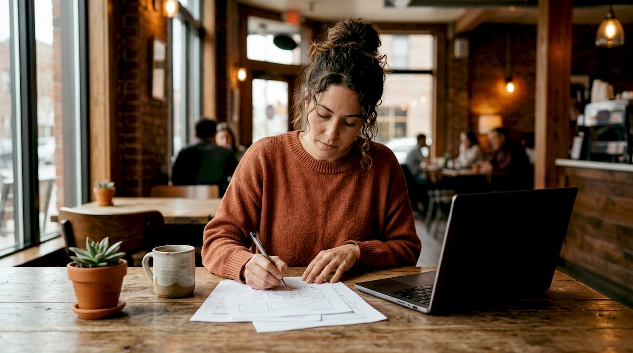 Business owner reviewing bilingual website plans