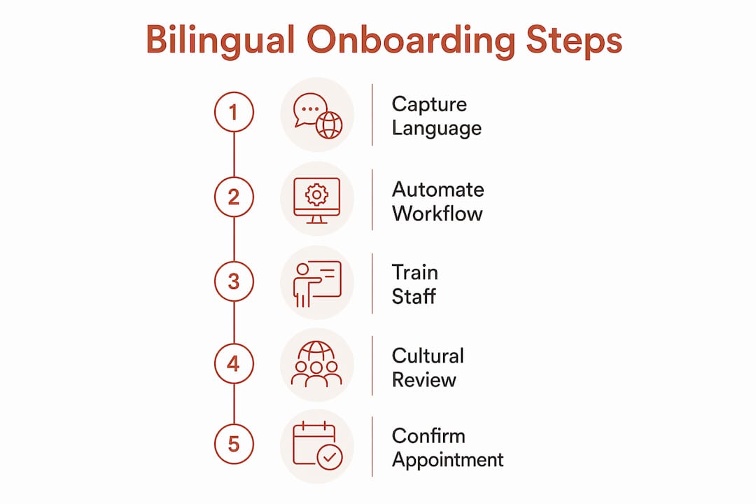 Infografía mostrando los pasos del proceso de onboarding bilingüe