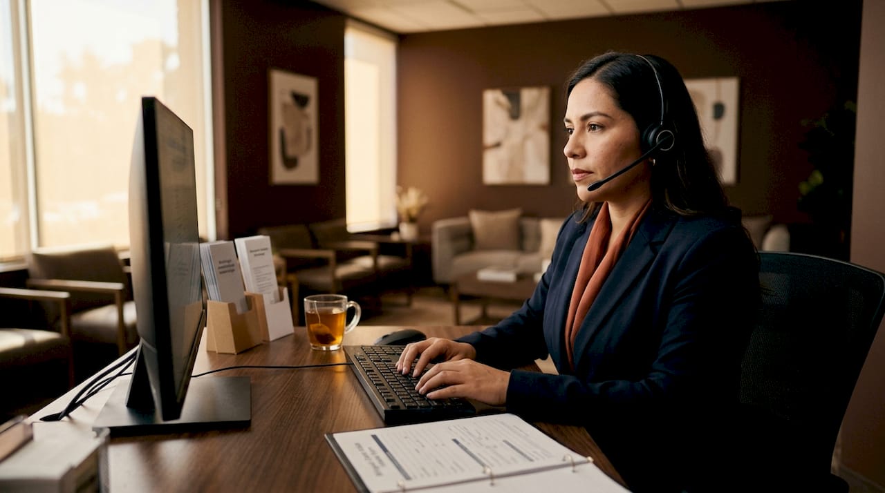 Receptionist providing bilingual support at desk