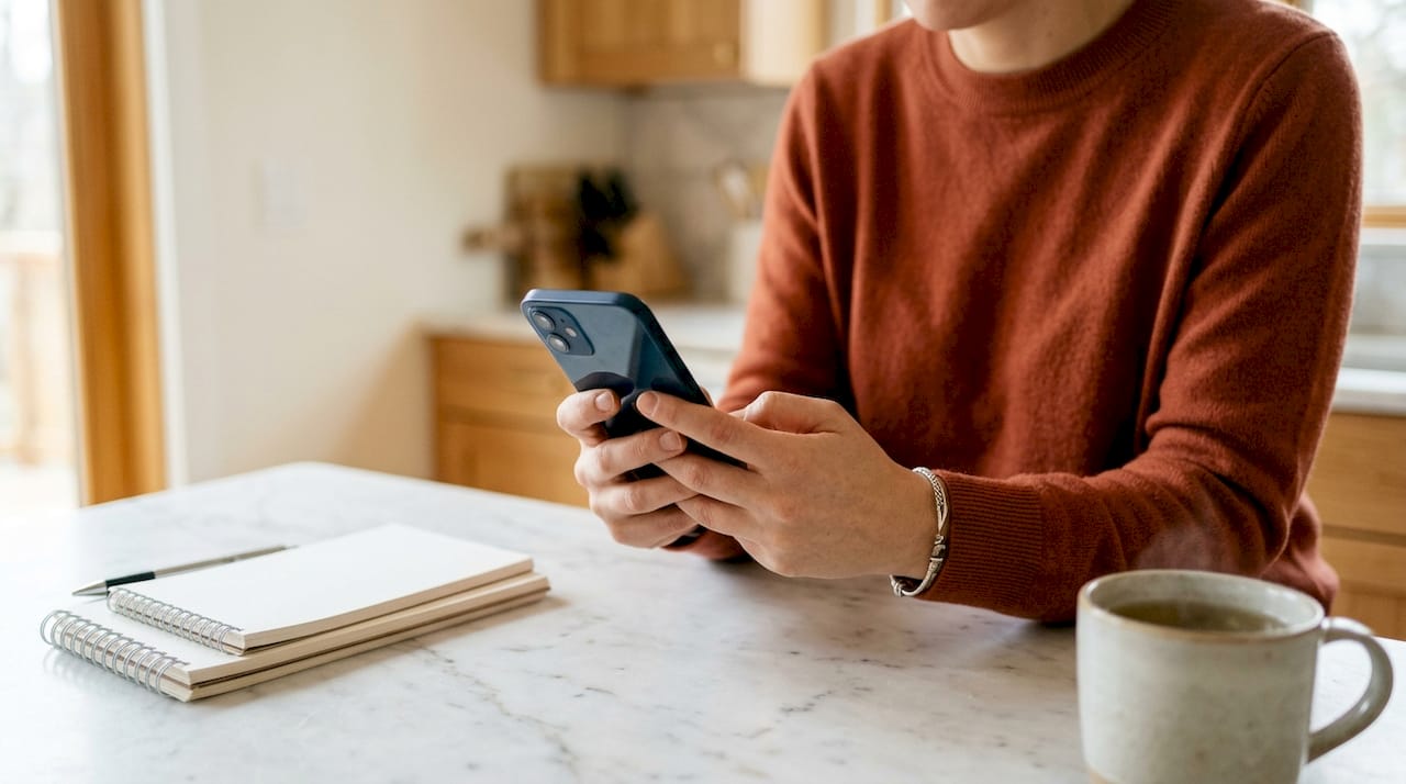 Manos usando un smartphone de cerca para interpretación