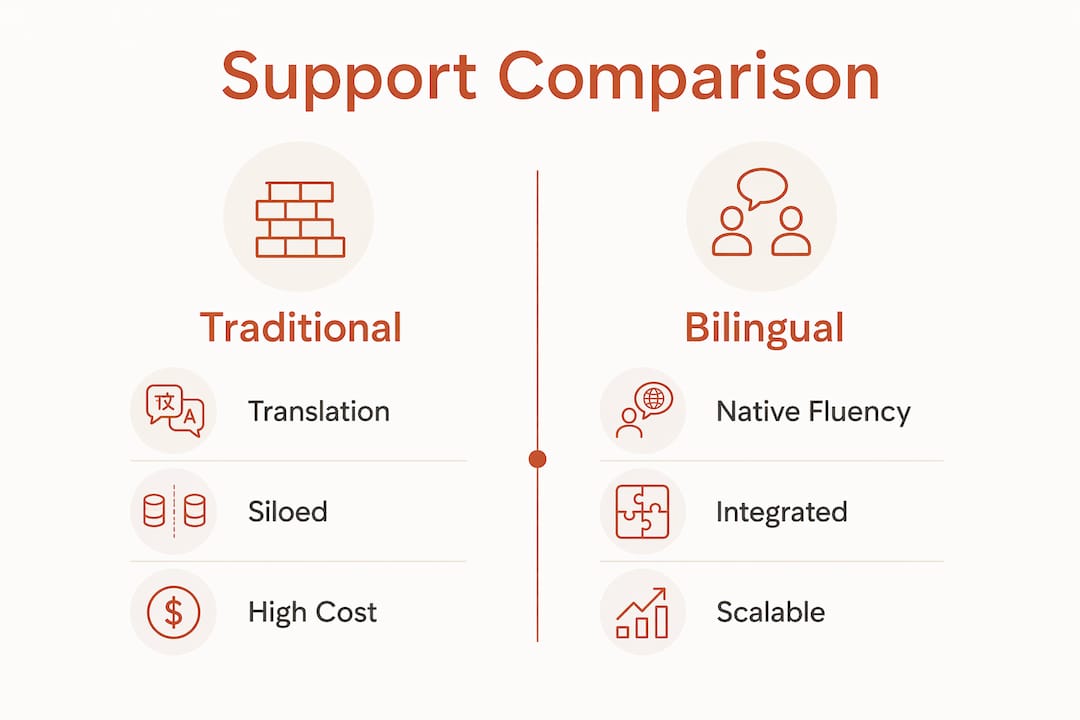 Infografía que compara el soporte tradicional con el bilingüe