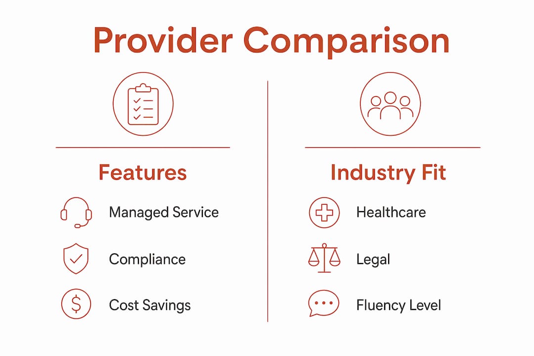 Infografía comparando proveedores de servicios de comunicación bilingüe