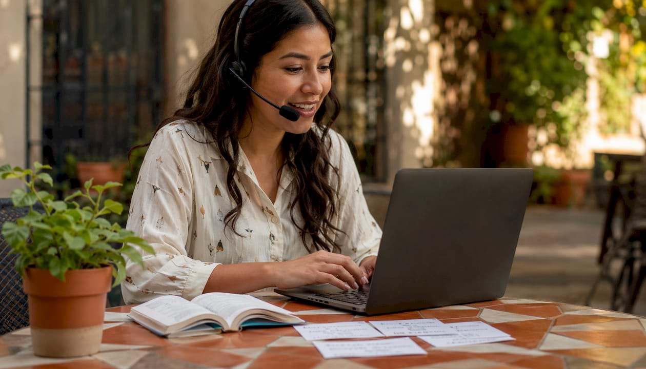 Receptionist managing bilingual appointment booking