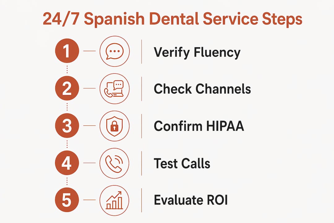 Infografía que describe los pasos clave para servicios de contestación dental