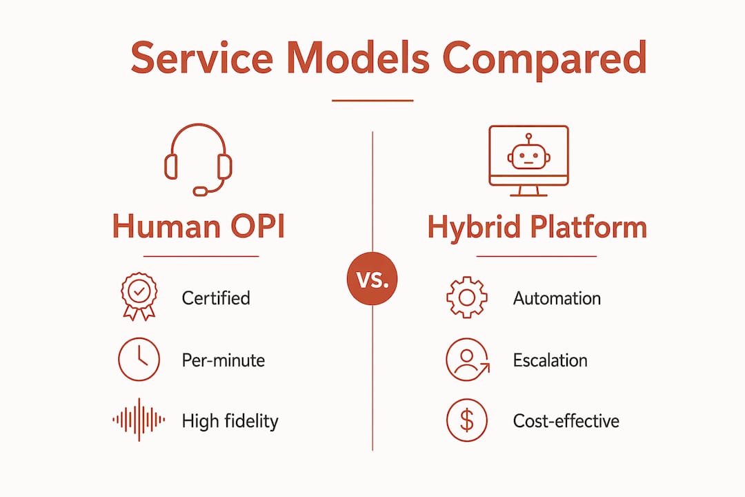 Infografía que compara los modelos de servicio de OPI humano e híbrido