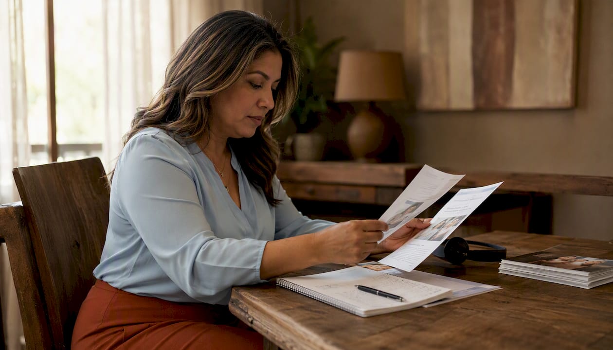 Healthcare administrator reviewing bilingual communication materials