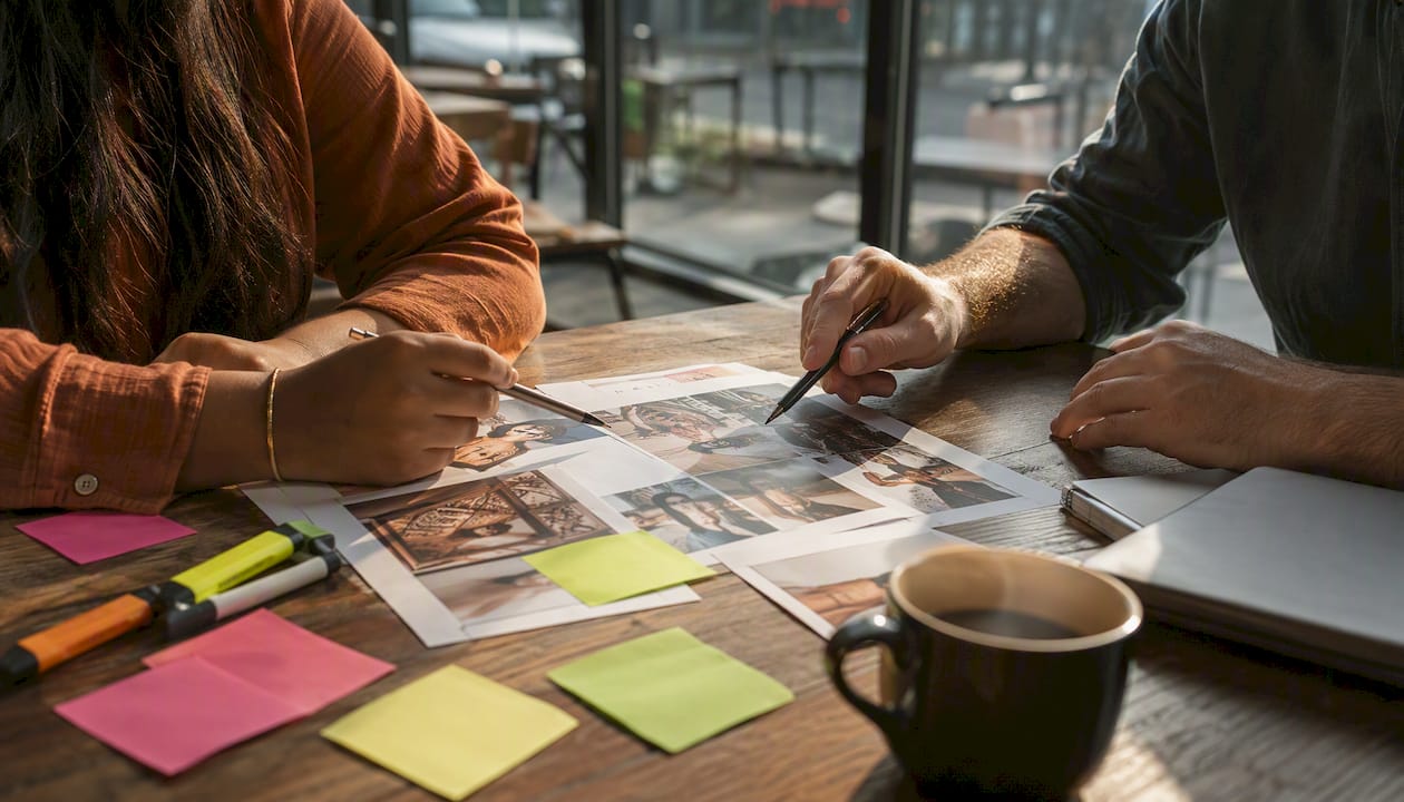 Manos intercambiando materiales de marketing adaptados culturalmente