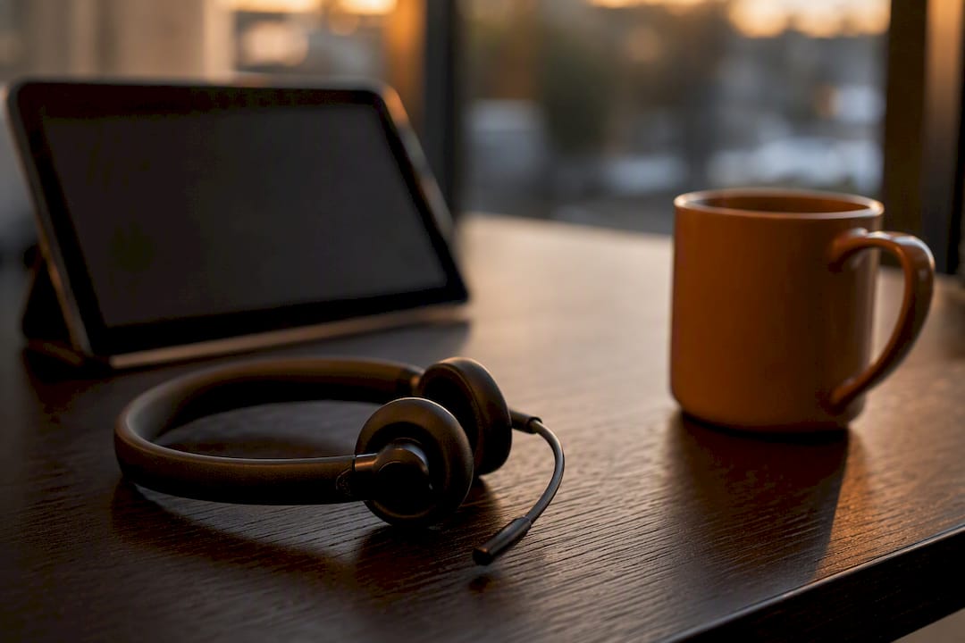 Modern dental front desk headset on desk