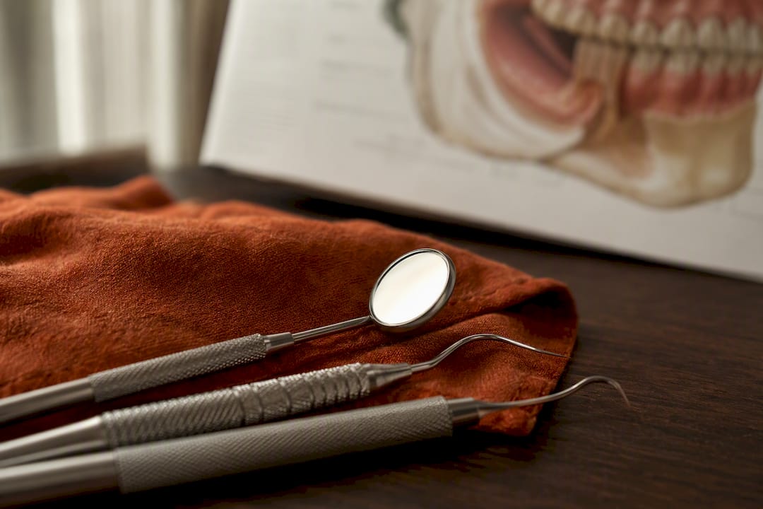 Dental instruments with blurred reference sheet