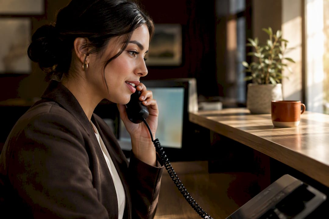 Receptionist delivering a Spanish phone greeting