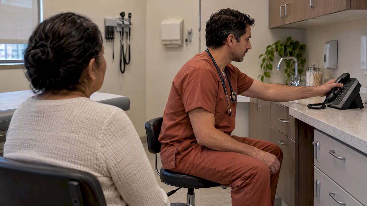 Clinician calling an interpreter during a clinic visit